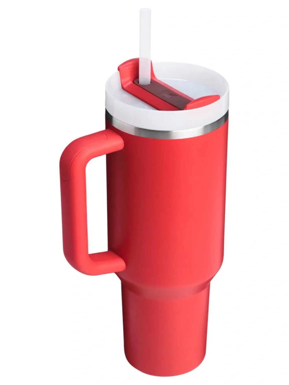 Stanley Red Travel Mug with White Lid and Clear Straw - Picture 2 of 3